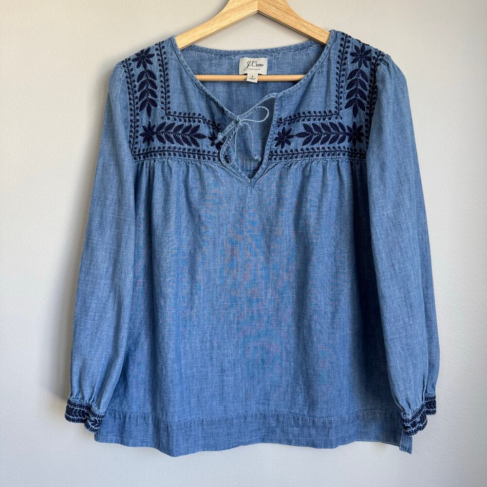 J Crew Women's Size Small Chambray Embroidered Top Boho Western Rodeo